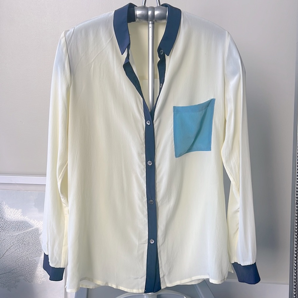 Fun block color silk blouse.